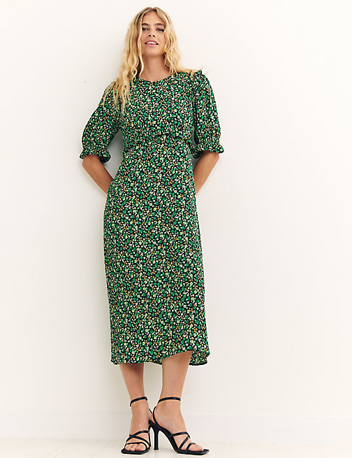 Marks And Spencer Womens Nobody's Child Ditsy Floral Short Sleeve Midi Dress - Green, Green