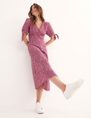 

Womens Nobody's Child Printed V-Neck Tie Sleeve Midi Tea Dress - Pink, Pink