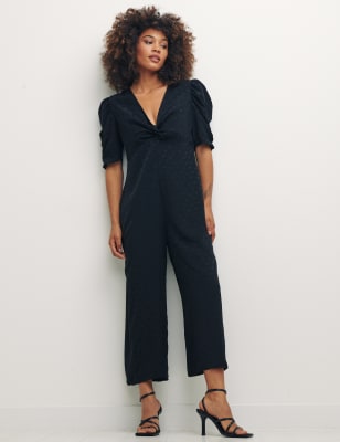 

Womens Nobody's Child Polka Dot Short Sleeve Cropped Jumpsuit - Black Mix, Black Mix