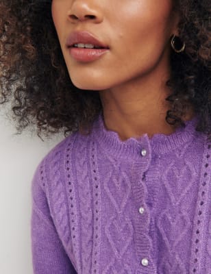 

Womens Nobody's Child Cable Knit Crew Neck Relaxed Cardigan - Purple, Purple