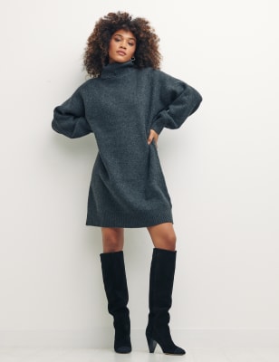 

Womens Nobody's Child Cotton Blend High Neck Mini Jumper Dress - Charcoal, Charcoal