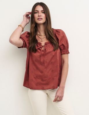

Womens Nobody's Child Organic Cotton Embroidered Relaxed Top - Brown, Brown