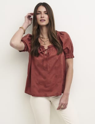 

Womens Nobody's Child Organic Cotton Embroidered Relaxed Top - Brown, Brown