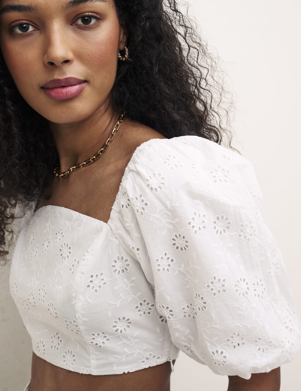Organic Cotton Broderie Fitted Crop Top image 1