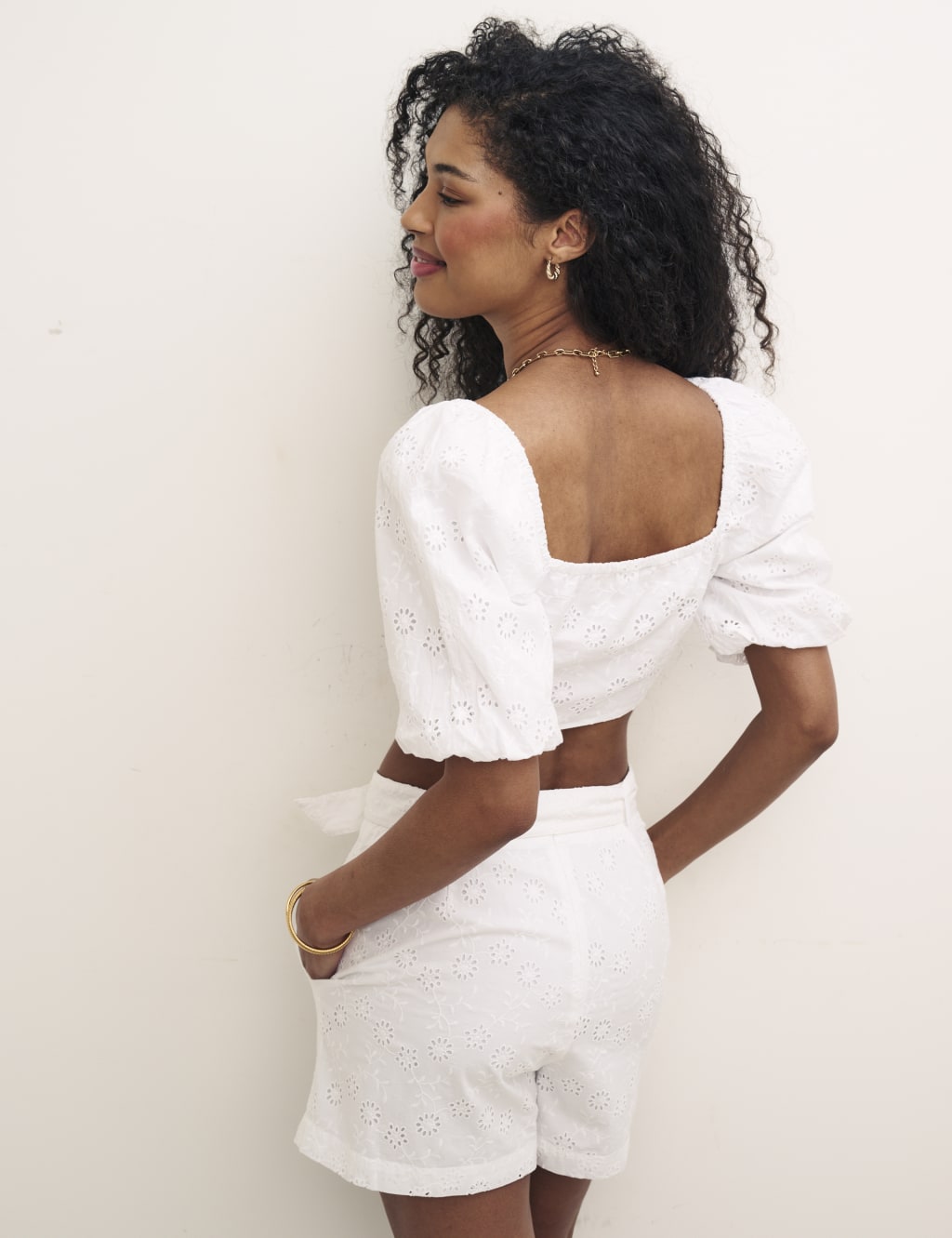 Organic Cotton Broderie Fitted Crop Top image 2