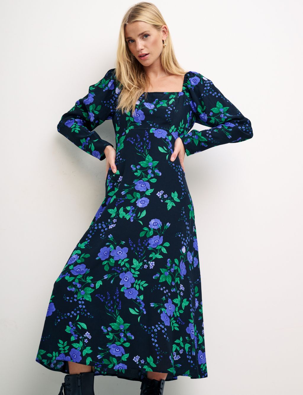 Floral Square Neck Midi Waisted Dress image 2