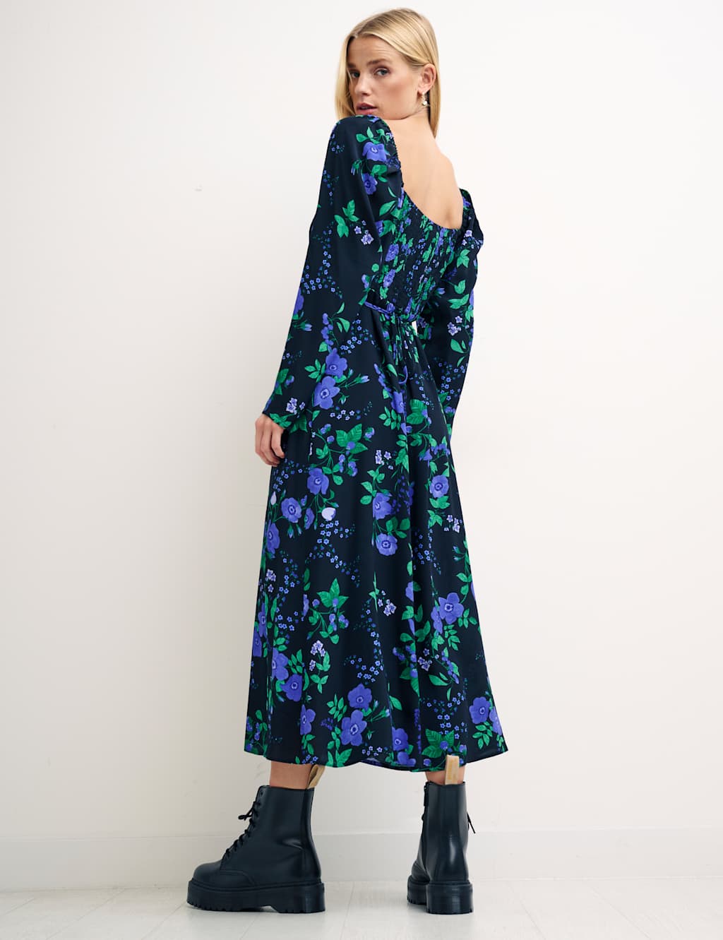 Floral Square Neck Midi Waisted Dress image 4