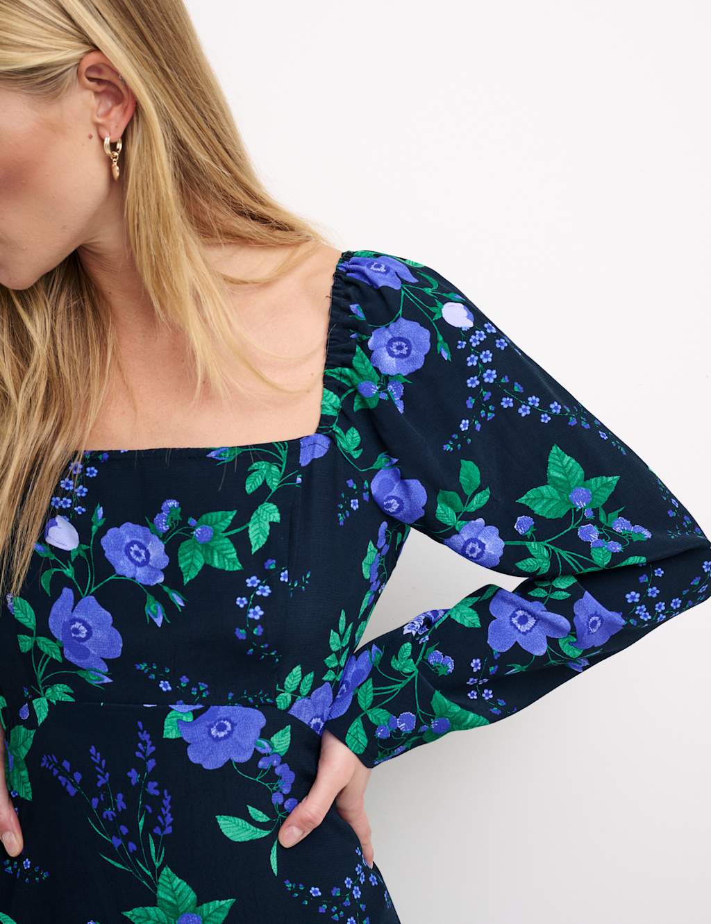 Floral Square Neck Midi Waisted Dress image 6