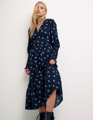 

Womens Nobody's Child Spot Print V-Neck Midi Tea Dress - Black Mix, Black Mix