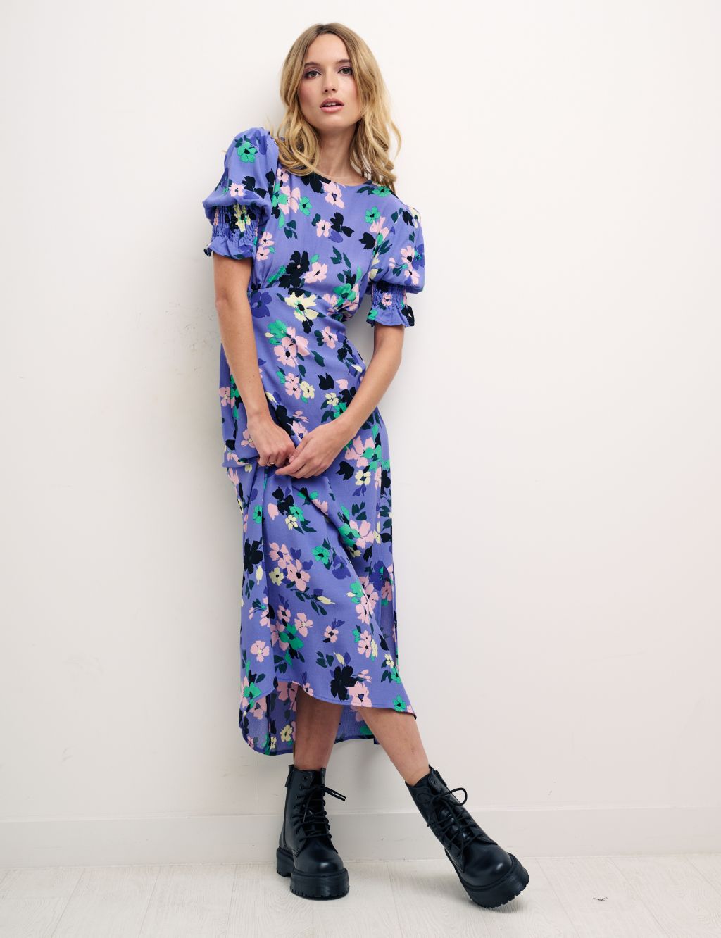 Floral Crew Neck Midi Waisted Dress image 1
