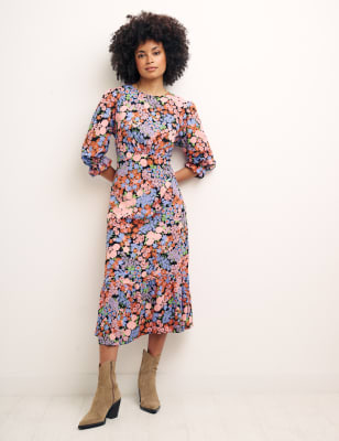 

Womens Nobody's Child Floral Round Neck Midi Tea Dress - Multi, Multi