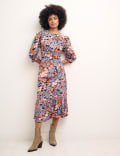 Floral Round Neck Midi Tea Dress