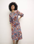 Floral Round Neck Midi Tea Dress