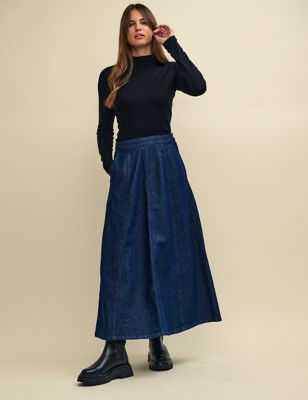 Nobody'S Child Women's Organic Cotton Denim Maxi A-Line Skirt - 12 - Blue, Blue