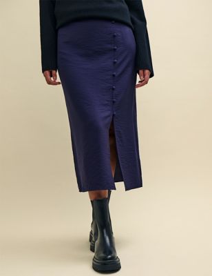 Nobody'S Child Womens Button Front Midi Column Skirt - 10 - Navy, Navy
