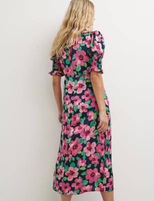 

Womens Nobody's Child Floral Round Neck Midi Waisted Dress - Black, Black