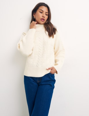 Marks And Spencer Womens Nobody's Child Cable Knit Roll Neck Jumper - Cream