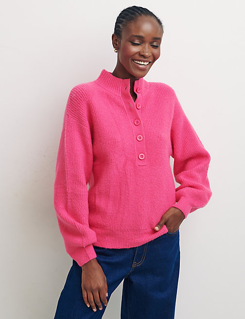 Marks And Spencer Womens Nobody's Child Funnel Neck Button Detail Relaxed Jumper - Pink, Pink