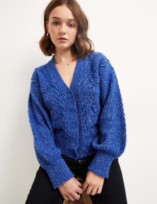 

Womens Nobody's Child Pointelle V-Neck Button Front Cardigan - Blue, Blue