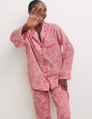 Nobody'S Child Womens Pure Cotton Floral Revere Collar Pyjama Set - 12-14REG - Pink, Pink