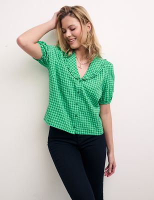 

Womens Nobody's Child Checked Collared Relaxed Blouse - Green Mix, Green Mix