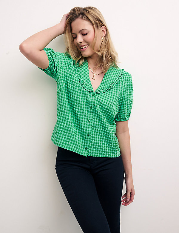 Checked Collared Relaxed Blouse - AU