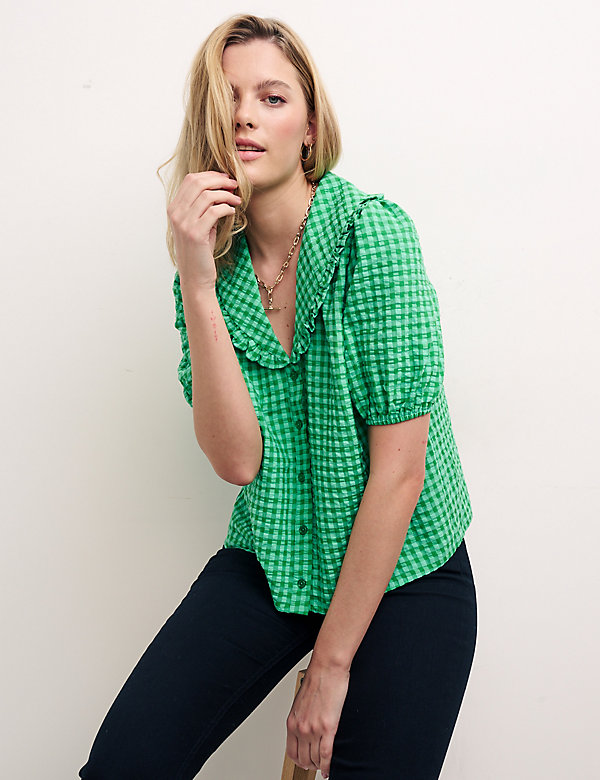 Checked Collared Relaxed Blouse - AU