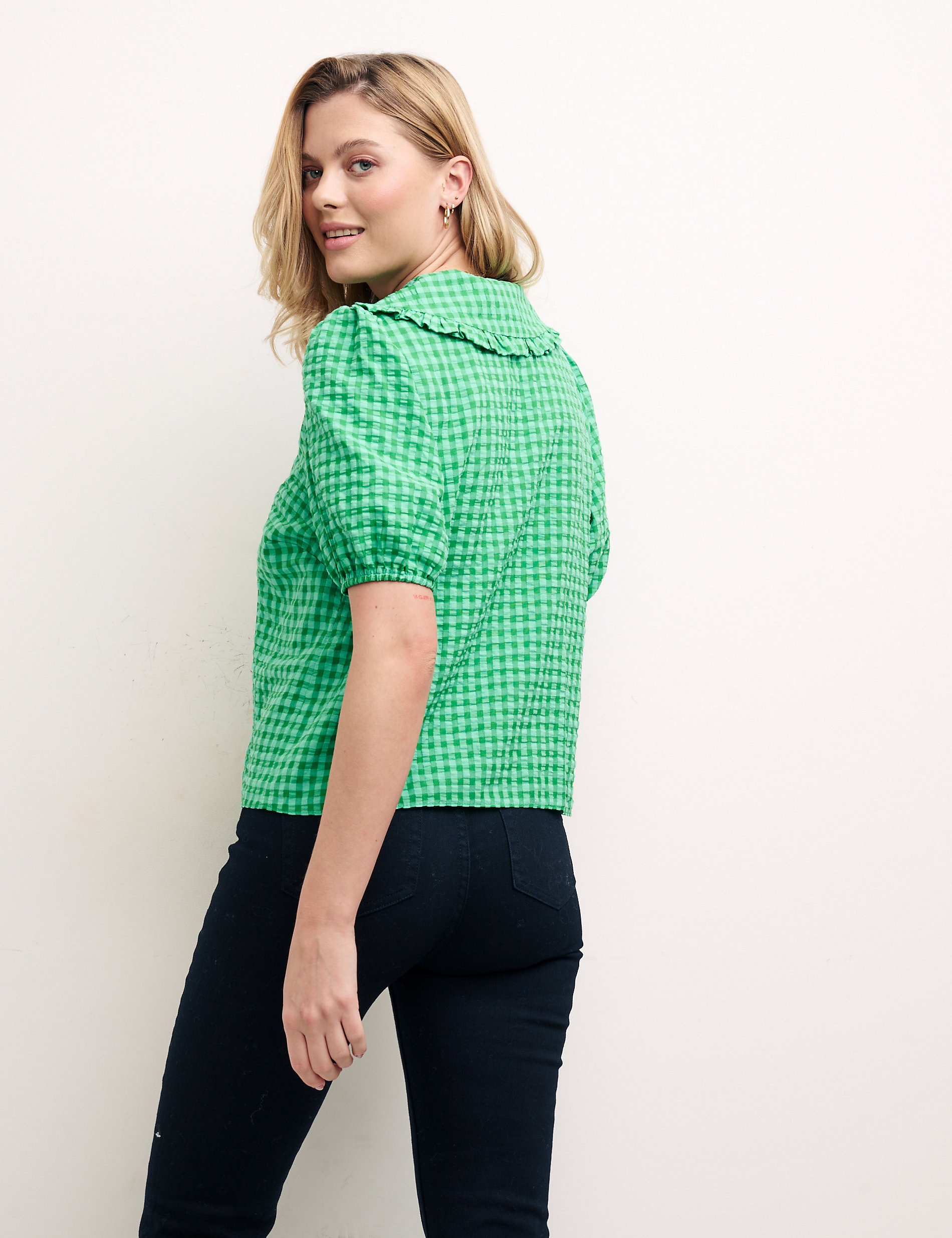 Checked Collared Relaxed Blouse