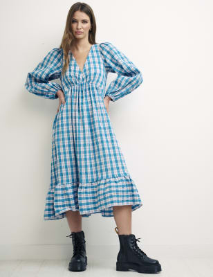 

Nobody's Child Vestido fruncido con algodón de escote en pico de cuadrosWomens - Multi, Multi