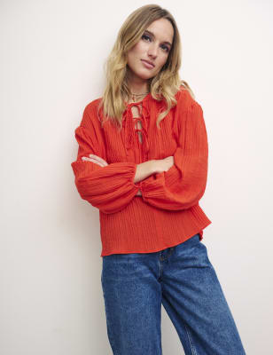 

Womens Nobody's Child Langärmelige Bluse mit Ausschnitt zum Binden - Orange, Orange