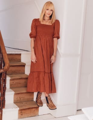 

Womens NOBODY'S CHILD X HAPPY PLACE Midi-Teekleid aus Bio-Baumwolle mit Lochstickerei - Brown Mix, Brown Mix