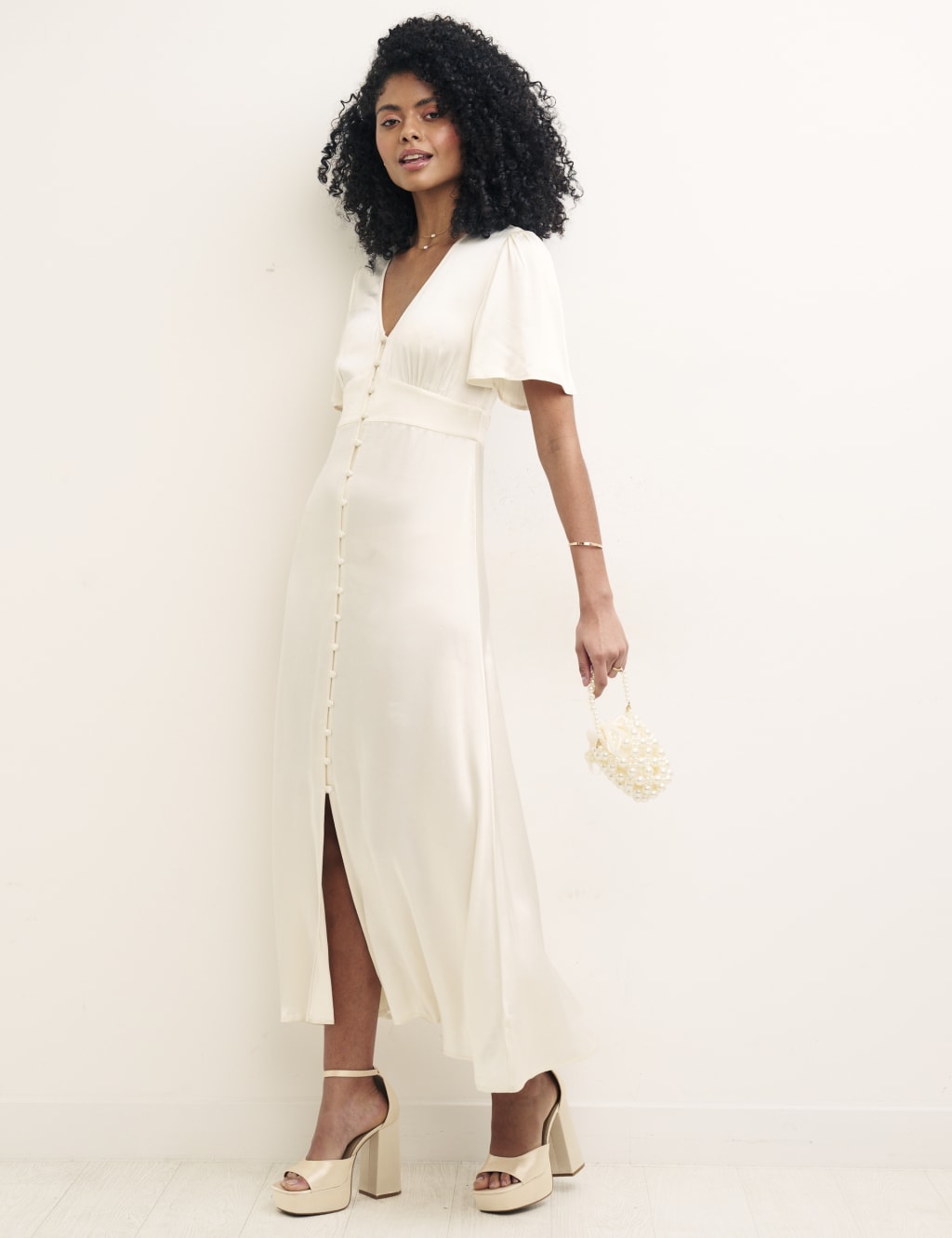 V-Neck Button Through Midi Tea Dress image 3