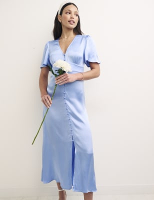 

Womens Nobody's Child Satin V-Neck Midi Relaxed Tea Dress - Blue, Blue