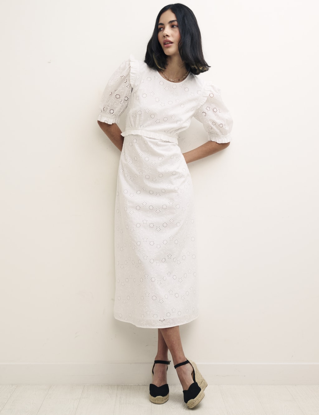 Organic Cotton Broderie Midi Tea Dress image 1