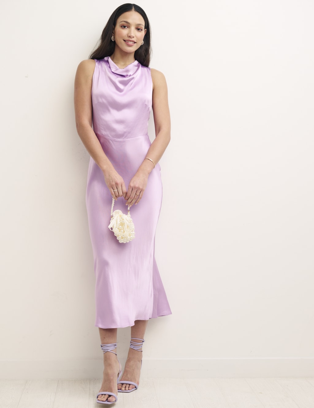 Funnel Neck Draped Midi Slip Dress image 1