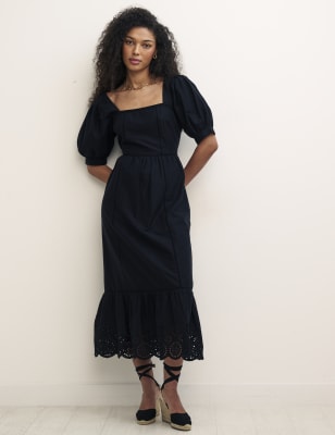 

Womens Nobody's Child Midi-Teekleid aus Bio-Baumwolle mit eckigem Ausschnitt - Black, Black