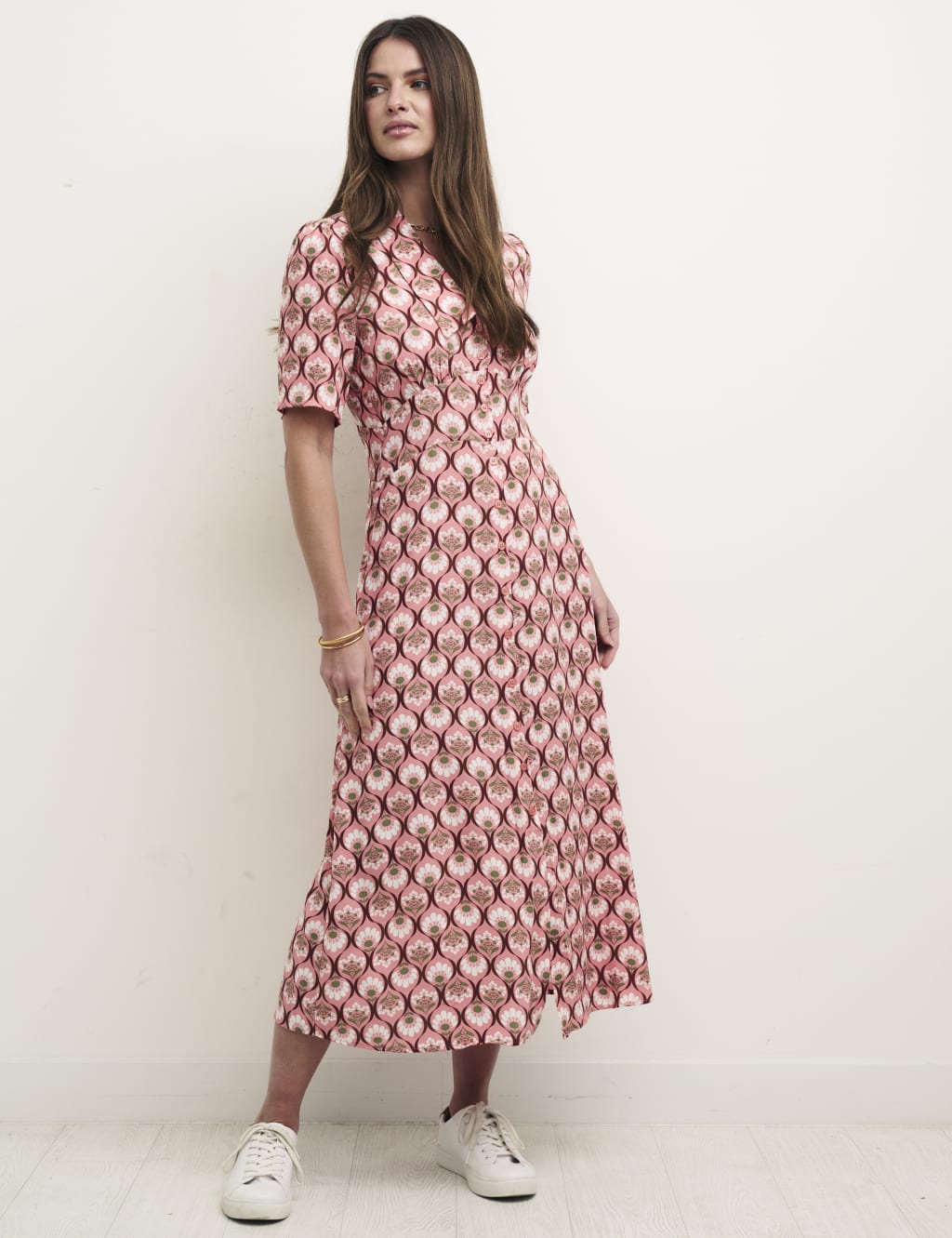Floral Geometric Collared Midi Tea Dress image 1