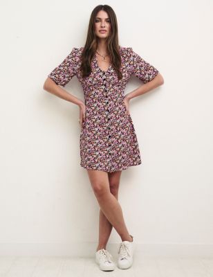 Floral Collared Button Front Mini Tea Dress