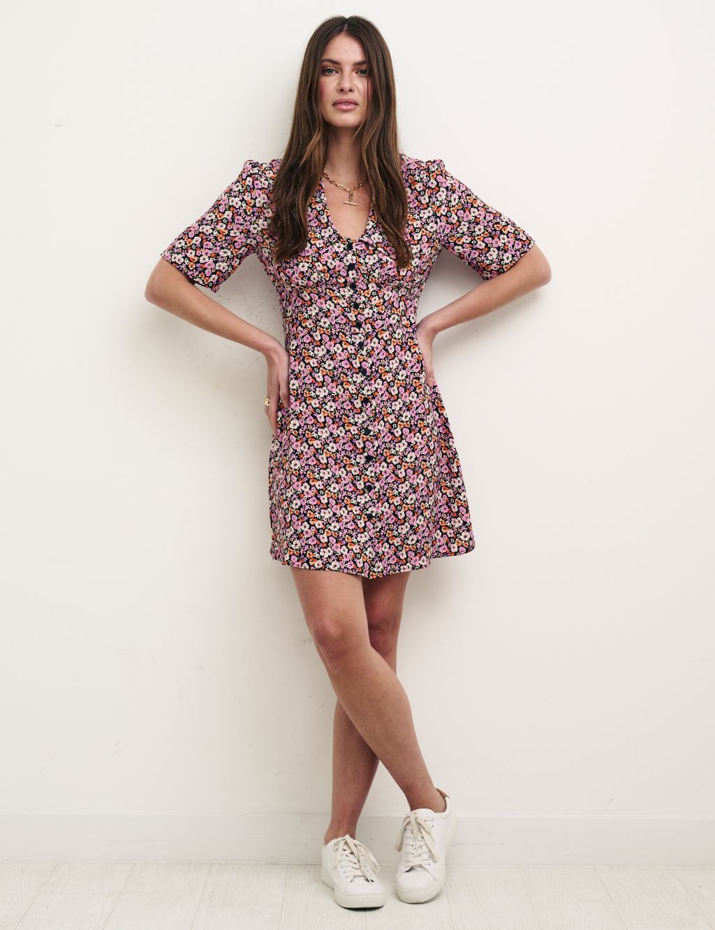 Floral Collared Button Front Mini Tea Dress image 1