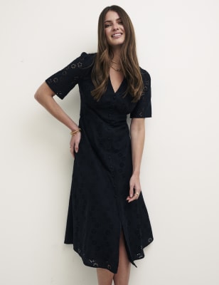 

Womens Nobody's Child Midi-Teekleid aus Bio-Baumwolle mit Lochstickerei - Black, Black