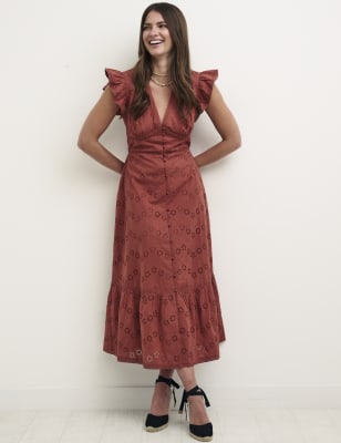 

Nobody's Child Vestido de tarde a media pierna bordado de algodón orgánicoWomens - Brown, Brown