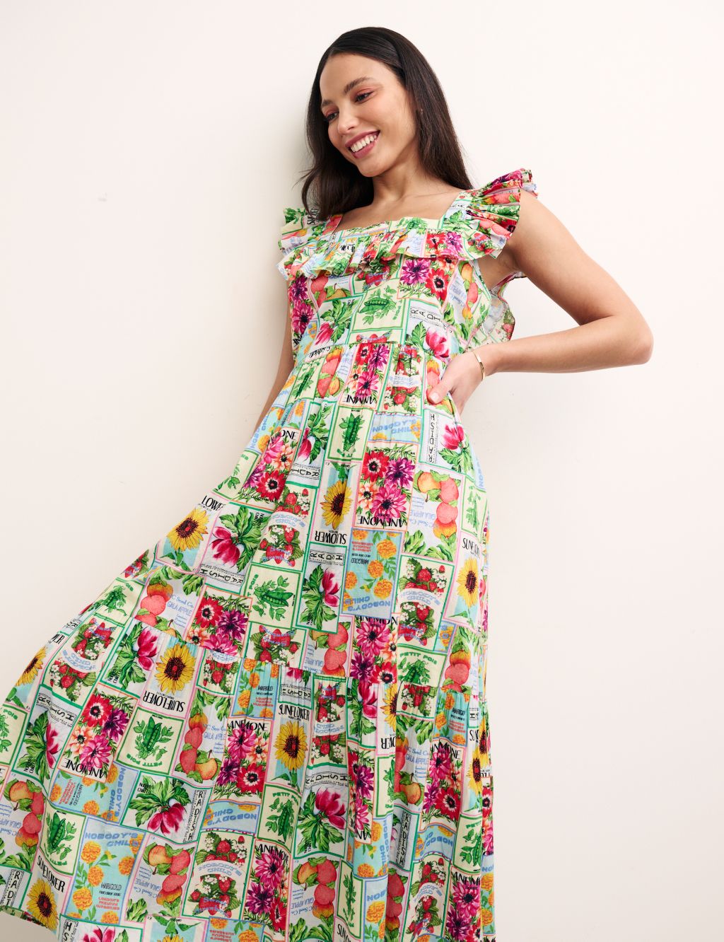 Organic Cotton Printed Midi Tiered Dress image 7