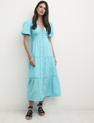 

Womens Nobody's Child Organic Cotton Textured Midi Tea Dress - Blue, Blue