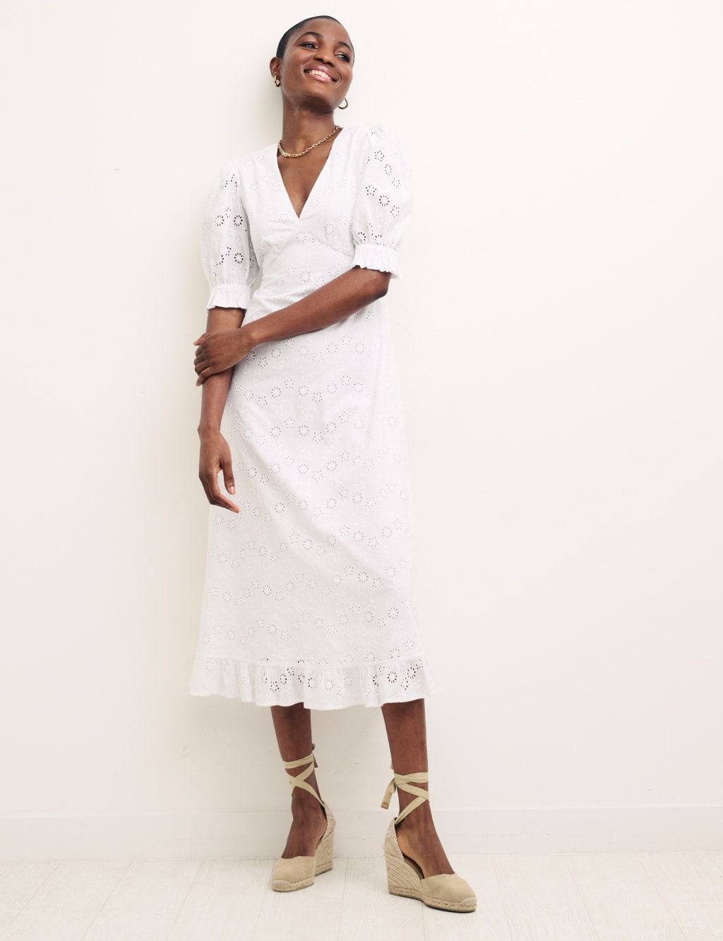Organic Cotton Broderie Midi Tea Dress image 1