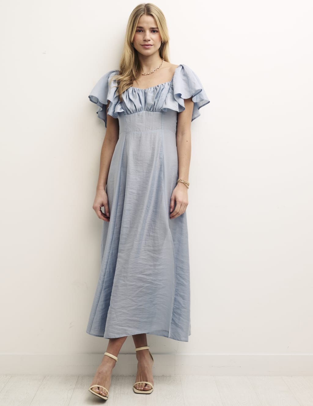 V-Neck Ruffle Midi Swing Dress image 5