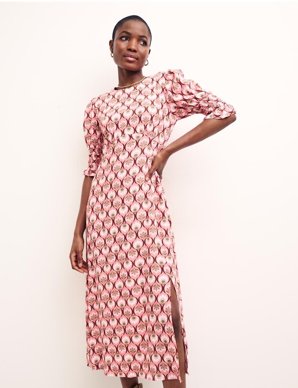 Floral Geometric Midi Waisted Dress image 3