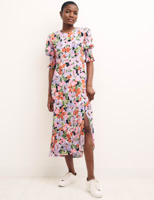 

Womens Nobody's Child Floral Puff Sleeve Midi Waisted Dress - Multi, Multi