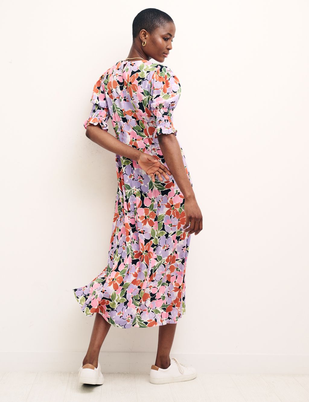 Floral Puff Sleeve Midi Waisted Dress image 2
