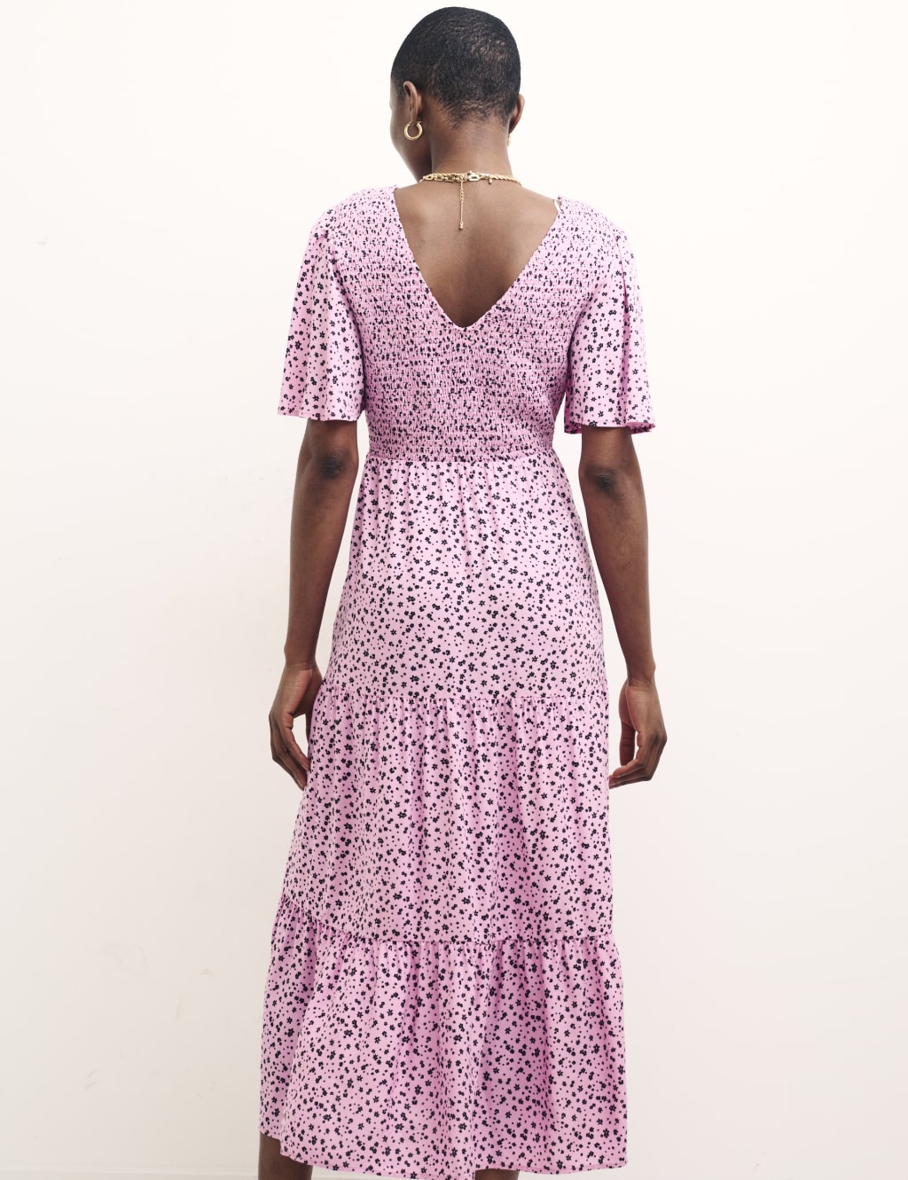Floral V-Neck Shirred Midi Tea Dress image 2