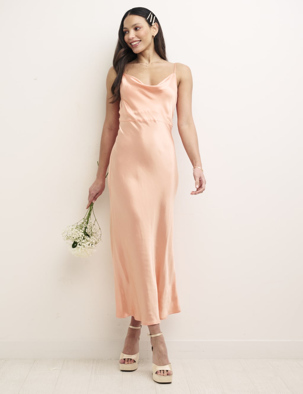 Satin Tie Waist Maxi Slip Dress image 1
